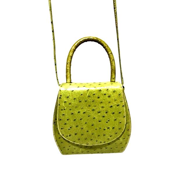 Green faux ostrich leather evening bag unique 2-way purse satchel box style - Picture 2 of 9